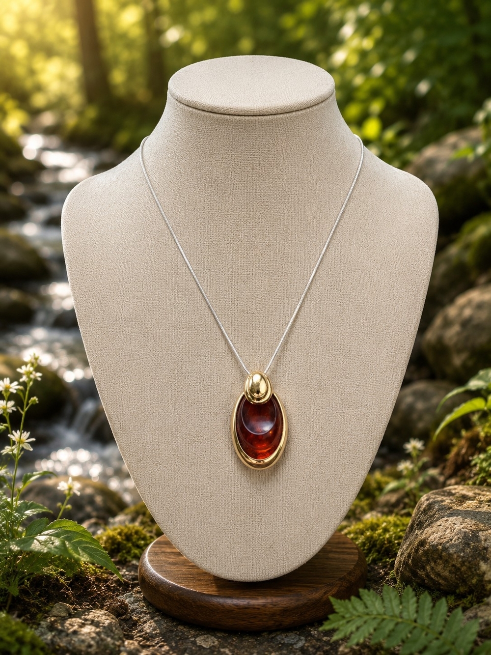 Sarah COVENTRY Vintage Faux Amber Pendant Necklace  Adjustable Up To 19" Canada